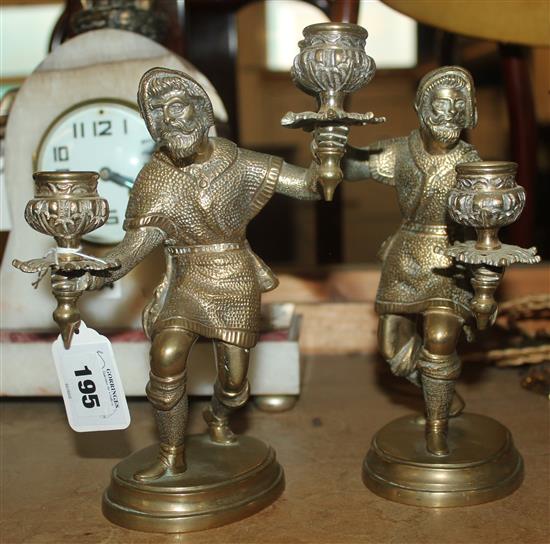 Pair brass figural candlesticks(-)